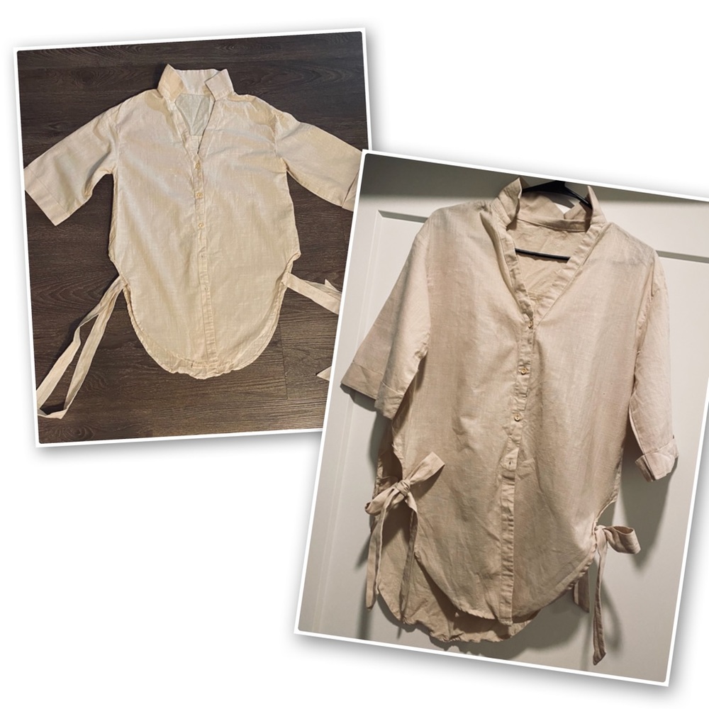V-neck linen Button Down Shirt